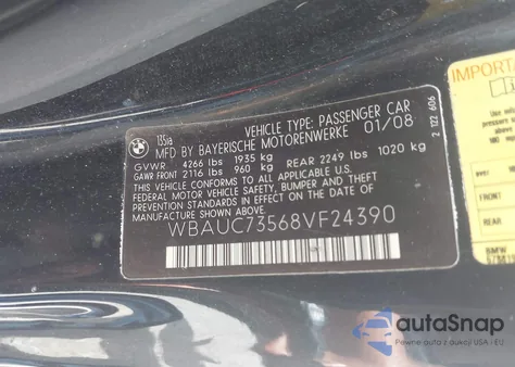 2008 BMW 135I из США, поврежденный, VIN WBAUC73568VF24390